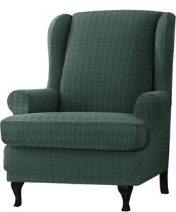 2 Piece Stretch Houndstooth Wing Chair Cover, Soft Wingback Armchair Couch