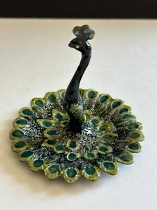 Vtg Peacock Jewelry Ring Trinket Holder Vanity Dish Enameled Bird Figurine 3.5” - Picture 1 of 15