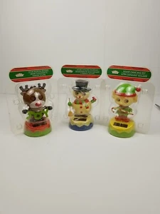 Lot of 3 Christmas Solar Bobbers Dashboard Dancers Snowman Elf Bear Deer NOS - Picture 1 of 3