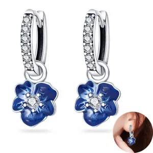 KUNSIR New 925 Sterling Silver Dangle Hoop Earrings Flower Charms Hypoallergenic - Picture 1 of 6