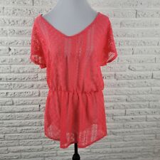 Maurices Womens Swimsuit Cover Up Large Pullover Hot Pink Mesh Elastic Sheer