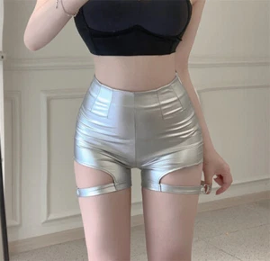 Hot Pants Stylish Booty Shorts Rave Costumes High Waist Womens Bottoms Metallic - Picture 1 of 6