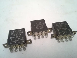 3 New HI-G RELAYs P/N 2BR-1E-1445 Blue Bead, 5000 ohm, 32VDC/2A, 115VAC/60-400Hz - Picture 1 of 2