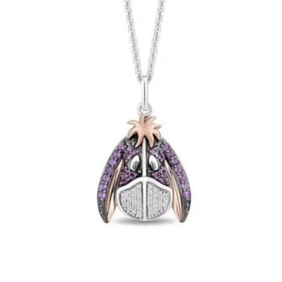 1.20 Ct Simulated Round Cut Amethyst Cartoon  Pendant 14K Two Tone Gold Plated - Image 1 of 4