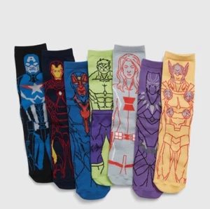 Gap Kids Marvel Avengers Crew Socks 7 Pack Size Medium Shoe Size 13-2 NWT - Picture 1 of 4