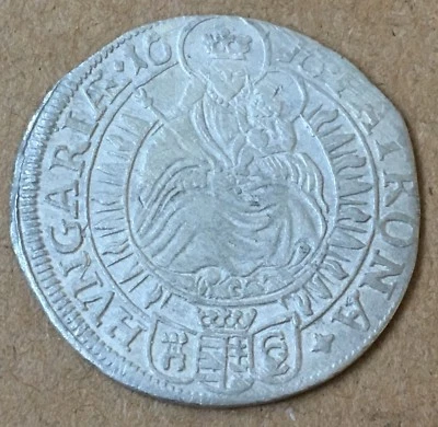 1676 Hungary Leopold I Silver Coin VI Kreuzer Pressburg VF 2.70 Grams 25 mm - Image 1 of 3