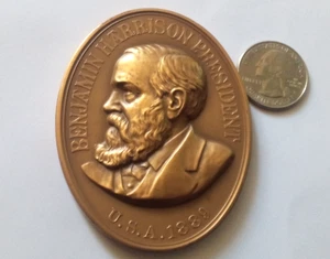 1889 Bronze ovale Benjamin Harrison Friedensmedaille - Bild 1 von 2