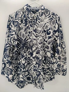 Camisa CHAPS Mujer Azul Blanco Floral Manga 3/4 Abotonada Talla XL Sin Plancha - Imagen 1 de 11