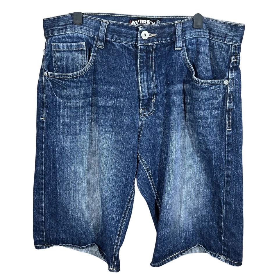 Pantalones Cortos de Denim Avirex Para Hombres 36 De Colección Y2K Bordados Sueltos Pantalones Cortos Aflicción Foto 1 de 4