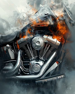 Canvas Art Black Motorcycle Orange Flames Motorbike Wall Picture Poster Print - Picture 1 of 22