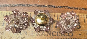 vintage 1" glass 22mm bead buttons 3pcs orchid clear brass shank Czechoslovakia - Picture 1 of 6