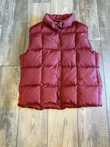 LL Bean Down Puffer Vest Womens Size Large Dark Red Jacket Snap Pockets - Picture 1 of 6