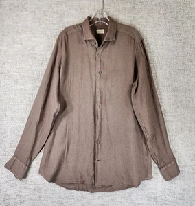 Bagutta Italy The Shirt Slim Fit Linen Casual Mens 17/43 Tall Brown Flax - Picture 1 of 14