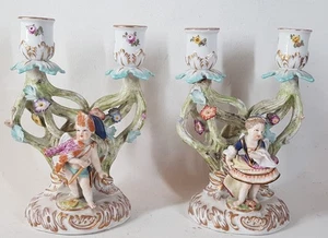 Rare Pair of Antique Helena Wolfsohn German C1880 Porcelain Figural Candlesticks - Picture 1 of 21