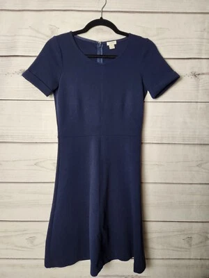 J Crew Women's Navy Blue Short Sleeve Black zip Flare Dress Size 0 - Image 1 of 4