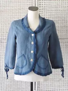 KLEEN Romantic Lagenlook Boho Blue Embossed Combed Cotton Blazer Jacket~XS/S~EUC - Picture 1 of 12