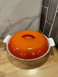 Descoware Vintage Cast Iron Enamel Divided Baking Pan Orange Made in Belgium