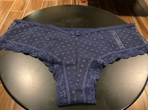 Victoria’s Secret Very Sexy Cheeky XL Navy Dark Blue Mesh Lace Polka Dot - Picture 1 of 2