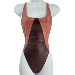 Volcom Swimsuit Womens Sz S Maroon Peach Colorblock Crisscross 1 Pc $140 Nwt - Picture 1 of 12