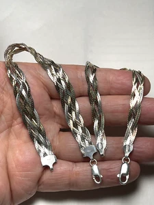 Italia 925 DOS Pulseras Plata Esterlina 7.75" Tricolor Galvanizado Oro 14K - Imagen 1 de 5