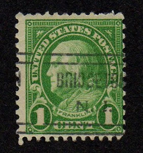 USA, SCOTT # 632, PRECANCEL BRIDGETON, NEW JERSEY DOUBLE LINE, FRANKLIN, 1927 - Bild 1 von 1