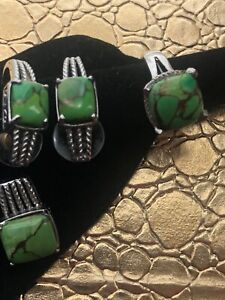 Mojave Green Turquoise Cushion Cut Ring, Pendant, Earring Set 