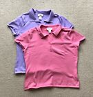 Lot Of Two Talbots Short Sleeve Dressy Polo Shirts Coral, Purple Cotton Knit  L