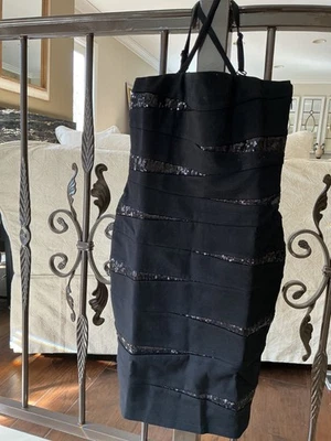 INC NEW  Black Sequin Inserts  Mini Dress Bandage bodycon 2 P Vintage Glamor - Image 1 of 4