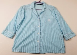 Lauren Ralph Lauren Pajama Button Up Shirt Womens Small Blue White Stripes Logo - Picture 1 of 9