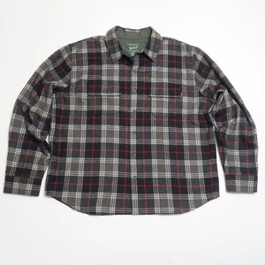 Woolrich Bering Button Up Shirt Mens XL Gray Red Plaid Wool Pockets Warm Work - Picture 1 of 13
