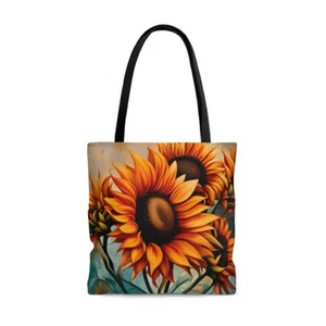 Sunflower Themed Tote, Sunflower on Distressed Green Background Print Tote Bag - Picture 1 of 7