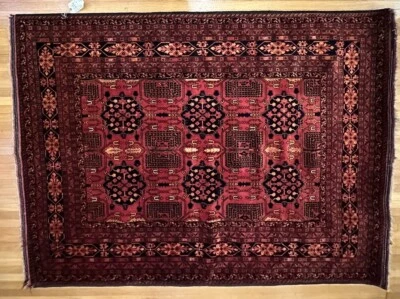 Caucasian Rug. Red with Black, Blue and Beige. Circa 1910. 6' 7" x 4' 11" (CABE) - Image 1 of 4