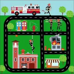 Traffic Master "Fire Truck Play Town" Mat, with 2) Fire Trucks - Picture 1 of 6