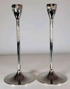 Signature Home Collection Kimberly Silver Taper Candle Holders Pair 7 7/8 Inch - Picture 1 of 4