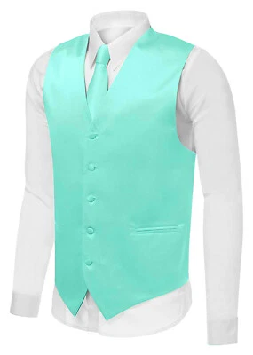 Men's Premium 2-Piece Dress Vest Neck Tie Combo Set Solid Color Adjustable Back - Image 1 of 2