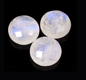 Natural Rainbow Moonstone Faceted Cut 3 Pcs Round Shape Gemstone 15 mm 29 Ct - Picture 1 of 2