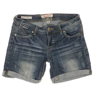 Hot Kiss Shorts Juniors 5 W28 Kelsea Bermuda Roll Cuff Distress Blue Denim - Picture 1 of 8
