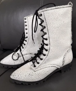 Luxury Rebel 39.5 EUR Gretchen Combat Boots Leather White, Retail $225, New - Picture 1 of 11