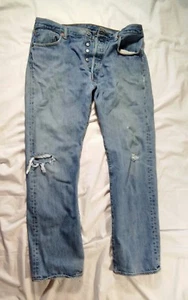 Levi Strauss 501 Distressed Faded Holey Button Fly 100% Cotton Jeans W36 L32 - Picture 1 of 10
