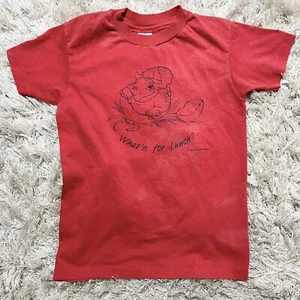 Vtg 80s Single Stitch Stegosaurus Dinosaur Cartoon Brandywine Red T-Shirt Boys M - Picture 1 of 6