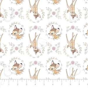 Disney Bambi Floral Toss White Double Gauze Swaddling Cotton Fabric - Picture 1 of 2
