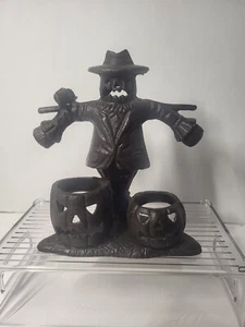 Retired Yankee Candle Halloween Scarecrow/Pumkins Black Metal Tealight Vintage - Picture 1 of 9