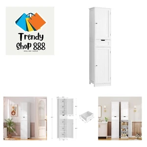 Tall Bathroom , Bathroom Cabinet with 2 Doors & 1 Drawer, with Adjustable She... - Picture 1 of 10