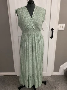 Ostoo Women’s Size XL Green Sleeveless Flowy Printed Boho Maxi Style Dress NWT - Picture 1 of 12