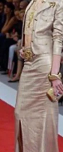 Authentic Chanel Rare 05 NWT Iridescent Shimmering Gold Jean Jacket, Long Skirt - Picture 1 of 14