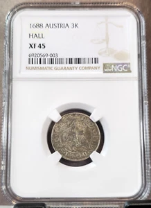 1688 AUSTRIA SILVER 3 KREUZER 3K LEOPOLD I HALL MINT NGC XF 45 GREAT COIN - Picture 1 of 3