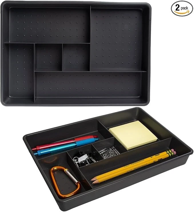 Madesmart (2 Pack) Desk Drawer Organizer Tray for Home Office Sticky Notes Pen