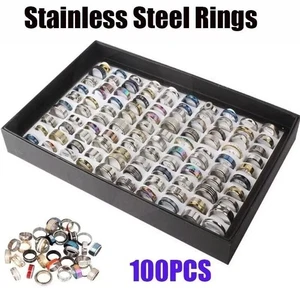 100pcs Stainless Steel Rings Mixed Styles for Men & Women - Picture 1 of 6