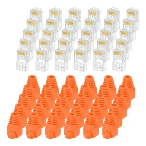 100pcs Cat6 RJ45 Pass Through Connectors with 100pcs Blue Strain Relief Boots - Afbeelding 1 van 5