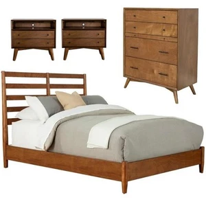 Home Square 4 Piece Set with Chest Full Wood Bed and 2-Drawer Nightstand - Picture 1 of 24